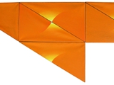 Kaprys monochromatyczny poziomy „Oranżowy”, olej na płótnie (6 trójkątów), 62x156 cm, 1980 r.